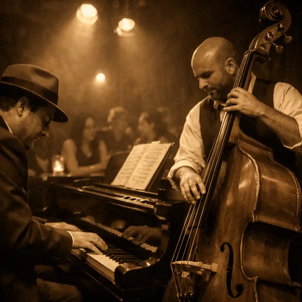 Muzycy jazzowi podczas kameralnego koncertu w Veloriavie